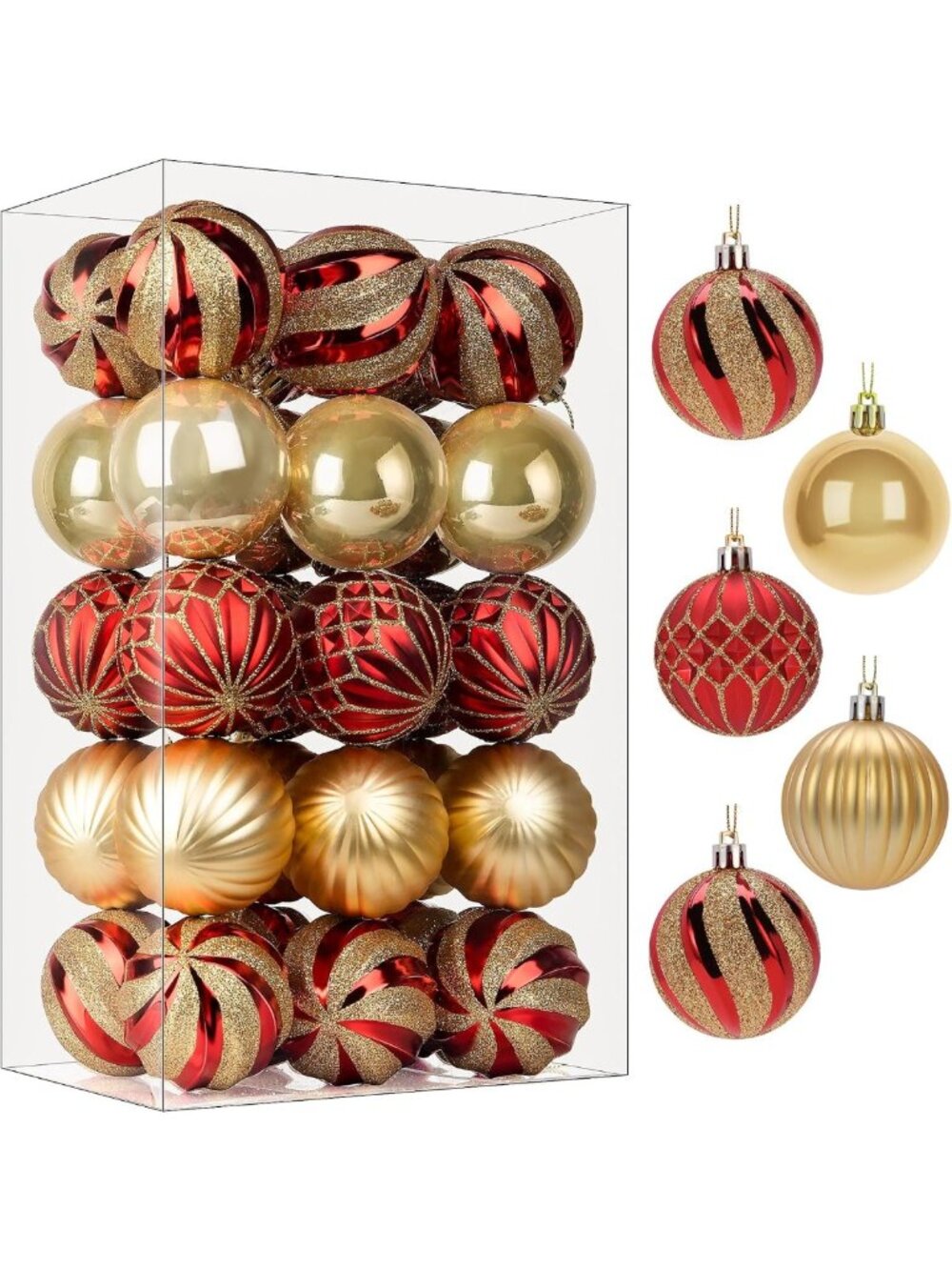 30ct Red & Gold Christmas Tree Ornaments, 2.36 Inch Decorative Balls